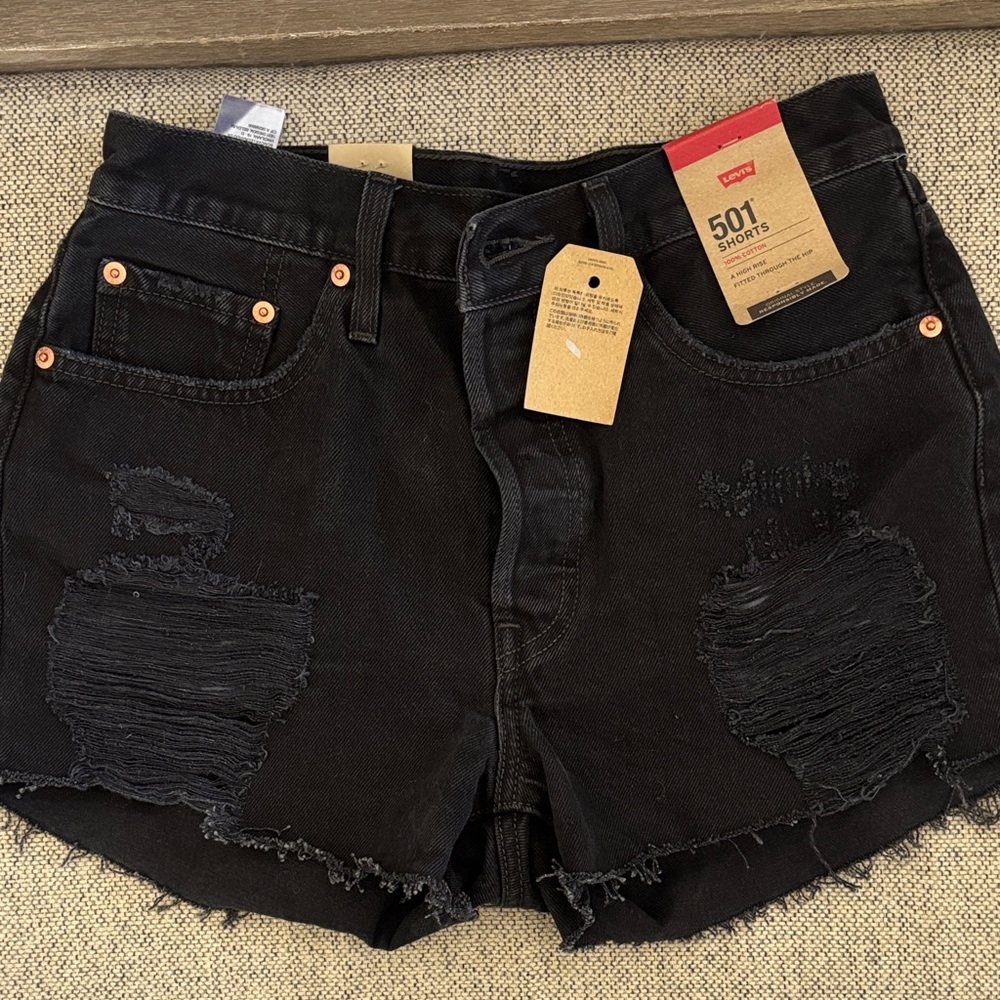 Levi's Black Distressed High-Rise Jean Shorts